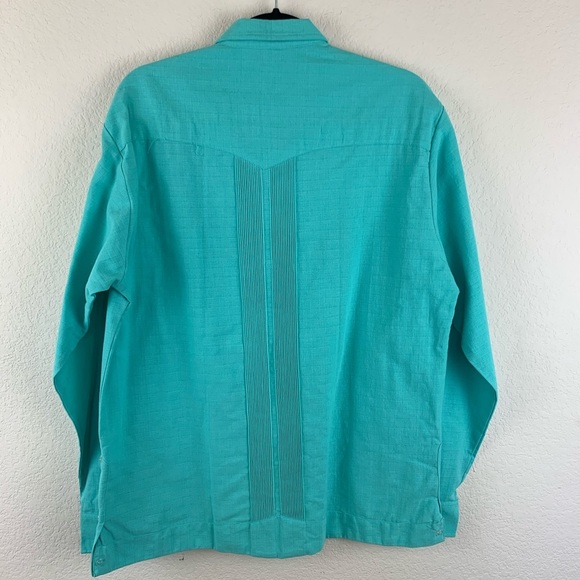 𝅺Guayabera Shirt Long Sleeve 100% Linen Teal NWOT - Picture 5 of 13
